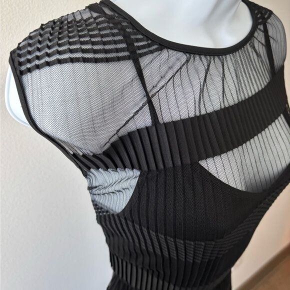 Y2K H & M Large Midi Striped Sheer Mesh BodyCon Festival Avant-Garde Gothic Glam - Picture 9 of 12